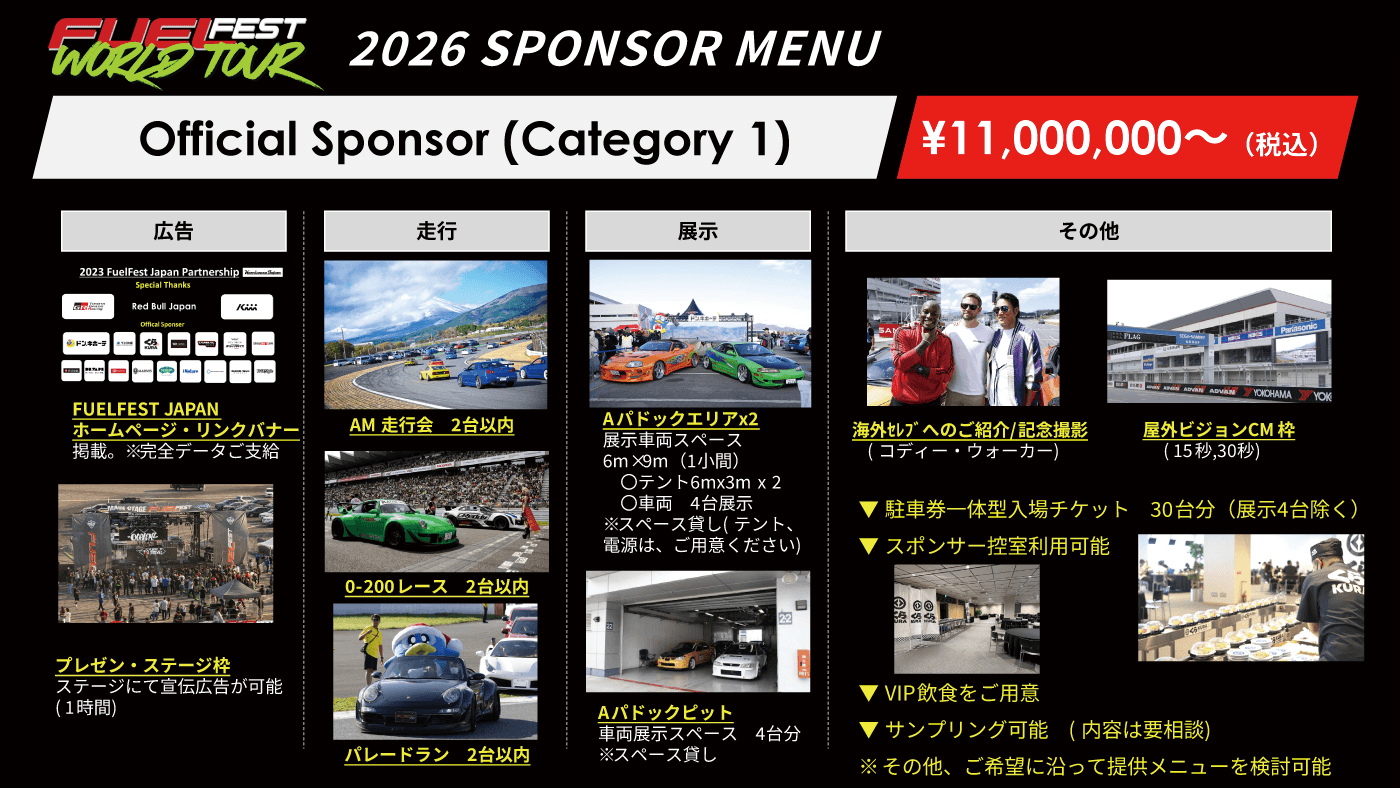 2026 Sponsor Menu / Official Sponsor (Category 1)
				¥11,000,000〜（税込）